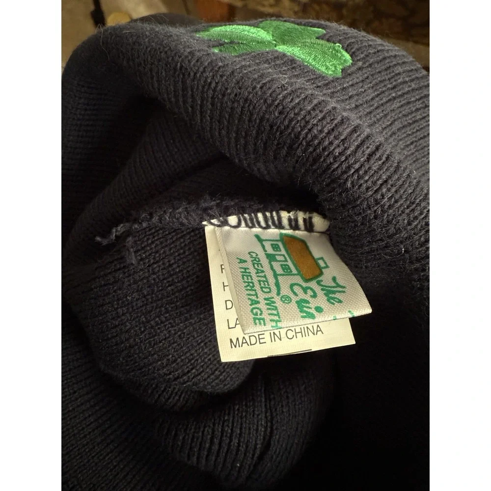 Bridget's of Erin Boutique Navy Shamrock Beanie Irish Knit Winter Hat